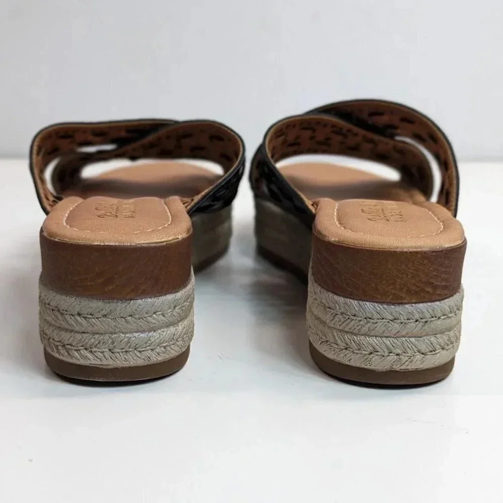 New Bella Vita Exa-Italy Wedge Sandal, Black Leather Size 7.5